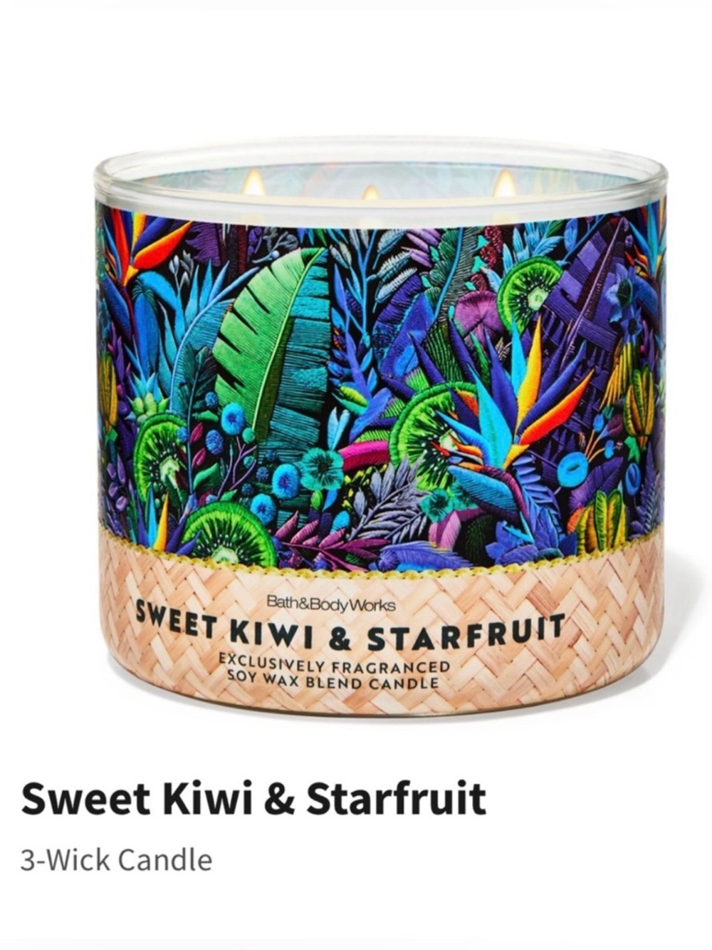 Bath & Body Works “Sweet Kiwi & Starfruit” 3-Wick Candle w Decorative Lid | NIB